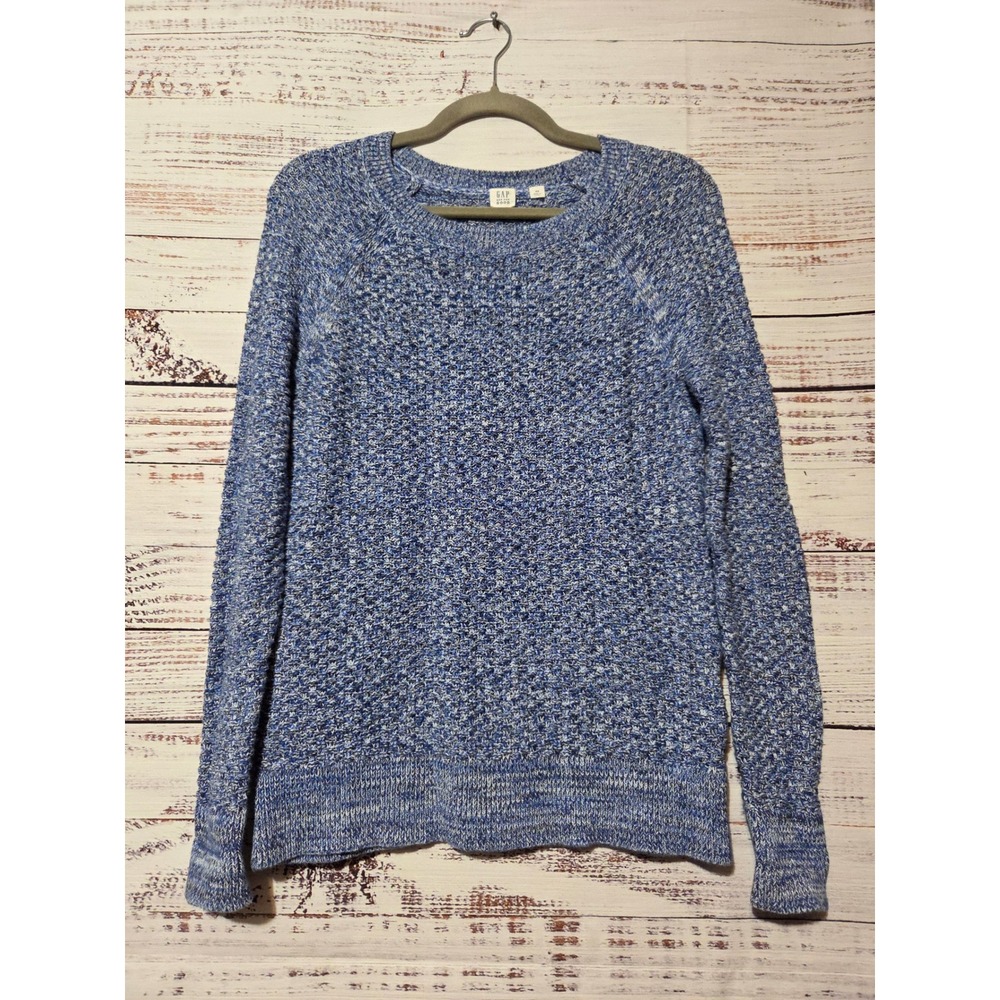 Gap For Good Womens XS Blue White Marled Cotton Knit Raglan Crewneck Sweater